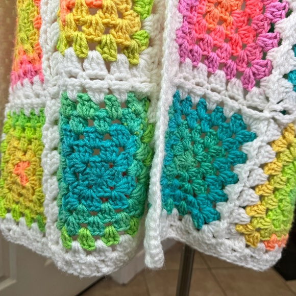 Granny Square Afghan Crochet Cardigan, Hooded Cardigan Handmade Plus Size - Picture 8 of 15